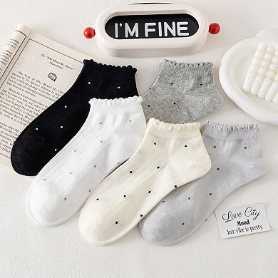 Women's 5 Pair Ankle Socks Soft Stretch Knit Ribbed Cuff Casual Giftable Sock Set