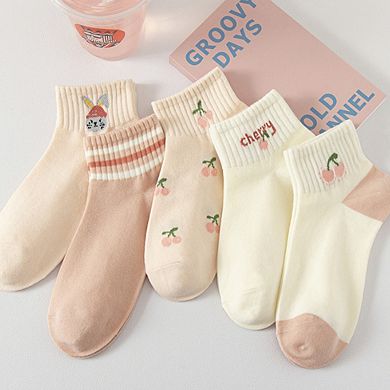 Women's 5 Pair Ankle Socks Soft Stretch Knit Ribbed Cuff Casual Giftable Sock Set