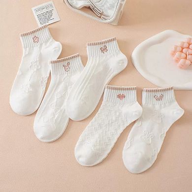 Women's 5 Pair Ankle Socks Soft Stretch Knit Ribbed Cuff Casual Giftable Sock Set