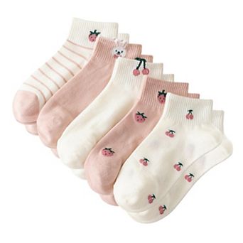 Women's 5 Pair Ankle Socks Soft Stretch Knit Ribbed Cuff Casual Giftable Sock Set