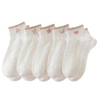 Women's 5 Pair Ankle Socks Soft Stretch Knit Ribbed Cuff Casual Giftable Sock Set