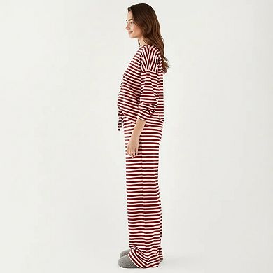 Women's 2-Piece Set Long Sleeve Striped Pajama Top and Relaxed Fit Lounge Pants