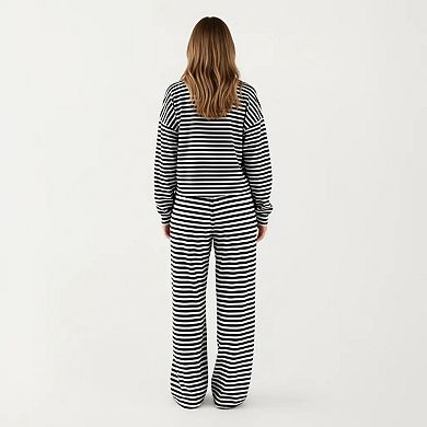 Women's 2-Piece Set Long Sleeve Striped Pajama Top and Relaxed Fit Lounge Pants