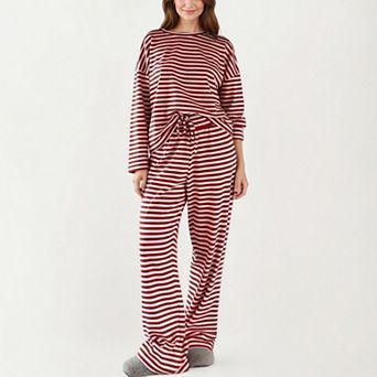 Women's 2 pc Set Long Sleeve Striped Pajama Top and Relaxed Fit Lounge Pants