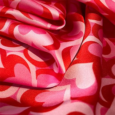 Women's Heart Print Square Satin Scarf Smooth Lightweight Fabric Stylish Neck Hair Accessory