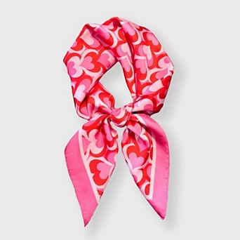 Women's Heart Print Square Satin Scarf Smooth Lightweight Fabric Stylish Neck Hair Accessory