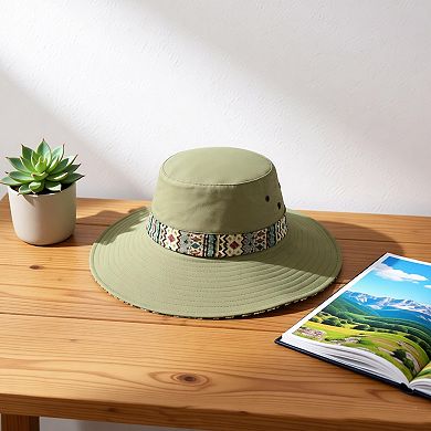 Women's Wide Brim Sun Hat with Adjustable Chin Strap Decorative Band Casual Headwear