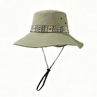Women's Wide Brim Sun Hat with Adjustable Chin Strap Decorative Band Casual Headwear