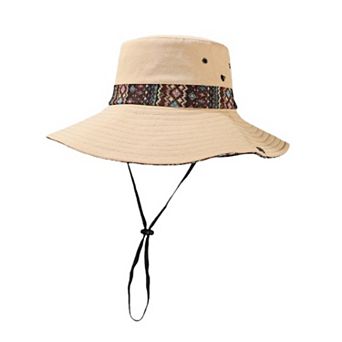 Women's Wide Brim Sun Hat with Adjustable Chin Strap Decorative Band Casual Headwear