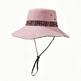 Women's Wide Brim Sun Hat with Adjustable Chin Strap Decorative Band Casual Headwear