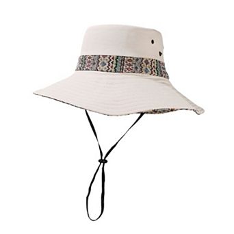Women's Wide Brim Sun Hat with Adjustable Chin Strap Decorative Band Casual Headwear