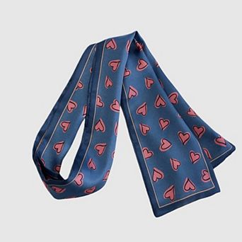 Women's 5 Pack Heart Print Satin Scarf Ribbon Slim Lightweight Fabric Neck Hair Bag Accessory