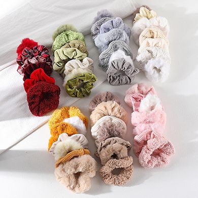 Women's Plush Hair Scrunchies 8-Piece Set with Mixed Textures Soft Stretch Elastic