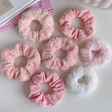 Women's Plush Hair Scrunchies 8-Piece Set with Mixed Textures Soft Stretch Elastic