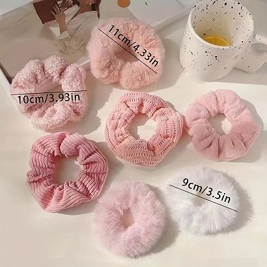Women's Plush Hair Scrunchies 8-Piece Set with Mixed Textures Soft Stretch Elastic