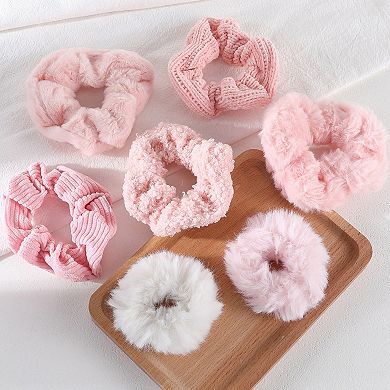 Women's Plush Hair Scrunchies 8-Piece Set with Mixed Textures Soft Stretch Elastic