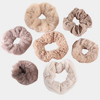 Women's Plush Hair Scrunchies 8 pc Set with Mixed Textures Soft Stretch Elastic