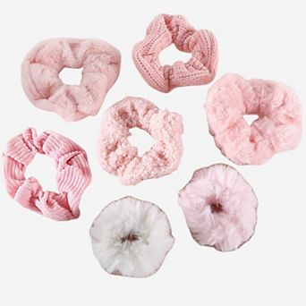 Women's Plush Hair Scrunchies 8 pc Set with Mixed Textures Soft Stretch Elastic