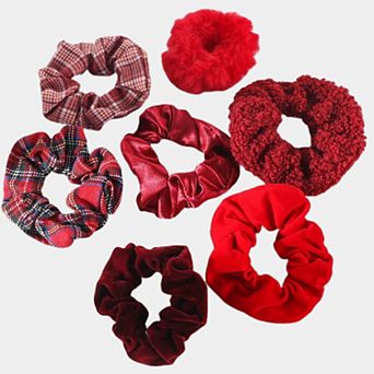 Women's Plush Hair Scrunchies 8 pc Set with Mixed Textures Soft Stretch Elastic
