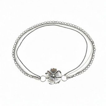 Women's Floral Chain Belt with Layered Delicate Chains and Sculpted Flower Accent