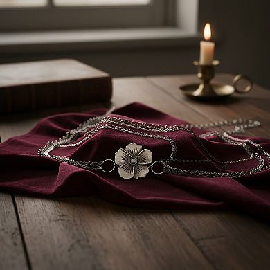 Women's Floral Chain Belt with Layered Delicate Chains and Sculpted Flower Accent