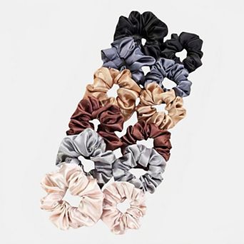 Women's Satin Hair Scrunchies 12 pc Set with Soft Stretch Elastic and Smooth Shine Finish