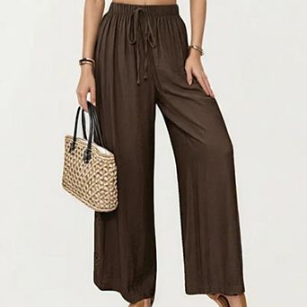 Women's High Waist Wide Leg Lounge Pants with Elastic Waist and Adjustable Drawstring