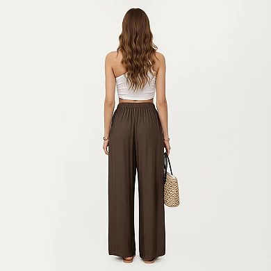 Women's High Waist Wide Leg Lounge Pants with Elastic Waist and Adjustable Drawstring