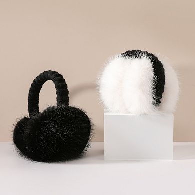 Women's Plush Faux Fur Foldable Earmuffs with Elastic Headband and Cushioned Ear Covers