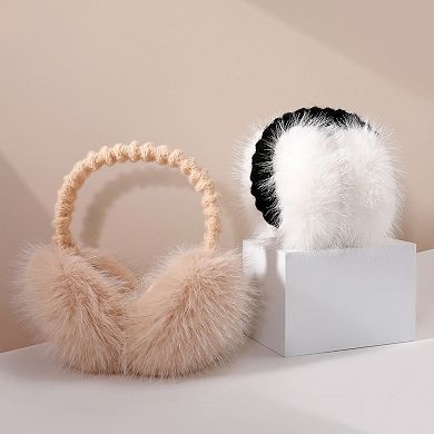 Women's Plush Faux Fur Foldable Earmuffs with Elastic Headband and Cushioned Ear Covers