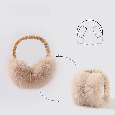 Women's Plush Faux Fur Foldable Earmuffs with Elastic Headband and Cushioned Ear Covers