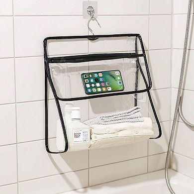 2pcs Clear Hanging Shower Organizer with Touch-Friendly Phone Pocket Water-Resistant Storage Shelf
