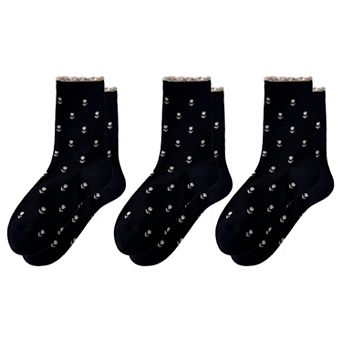 Women's 3 Pair Crew Socks Minimal Printed Design Soft Stretch Knit Mid Calf Casual Sock Set