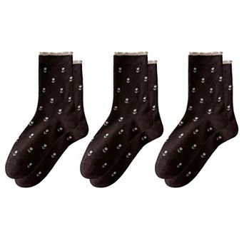 Women's 3 Pair Crew Socks Minimal Printed Design Soft Stretch Knit Mid Calf Casual Sock Set
