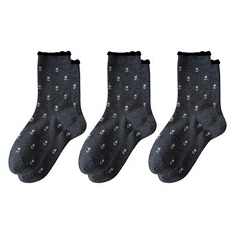 Women's 3 Pair Crew Socks Minimal Printed Design Soft Stretch Knit Mid Calf Casual Sock Set