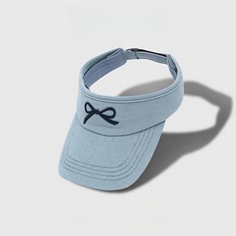 Women's Denim Visor Hat with Curved Brim Adjustable Back Bow Accent Casual Headwear