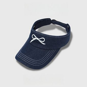 Women's Denim Visor Hat with Curved Brim Adjustable Back Bow Accent Casual Headwear