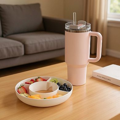 3-PC Snack Tray Cup Holder with Divided Compartments for Cup and Everyday Use