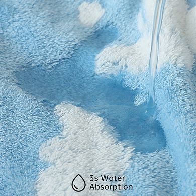 Plush Thickened Butterfly Jacquard Hair Drying Cap with Button Closure