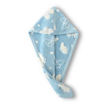 Plush Thickened Butterfly Jacquard Hair Drying Cap with Button Closure