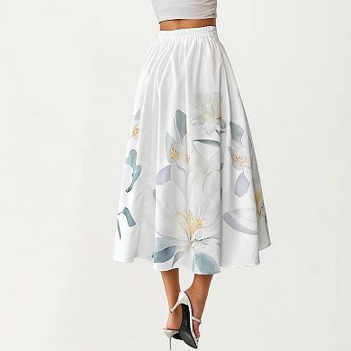 Women's High Waist Button Front Midi Skirt with Flowing A-Line Silhouette and Soft Woven Fabric