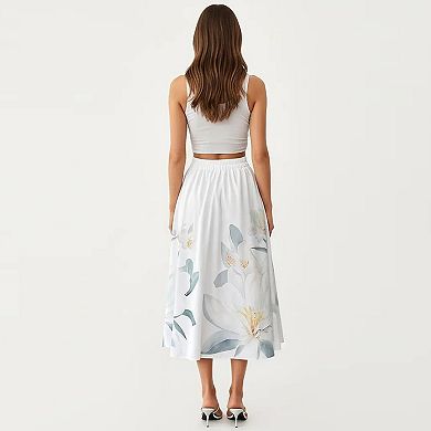 Women's High Waist Button Front Midi Skirt with Flowing A-Line Silhouette and Soft Woven Fabric