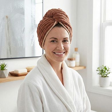 Absorbent Plush Hair Drying Towel Cap with Button Closure for Gentle Drying