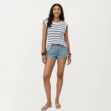 Sleeveless Textured Knit Top with Stripe Pattern