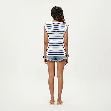 Sleeveless Textured Knit Top with Stripe Pattern
