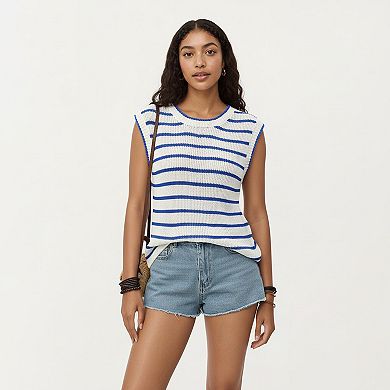 Sleeveless Textured Knit Top with Stripe Pattern