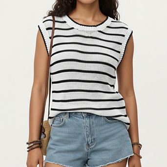 Sleeveless Textured Knit Top with Stripe Pattern