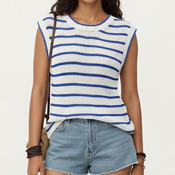 Sleeveless Textured Knit Top with Stripe Pattern