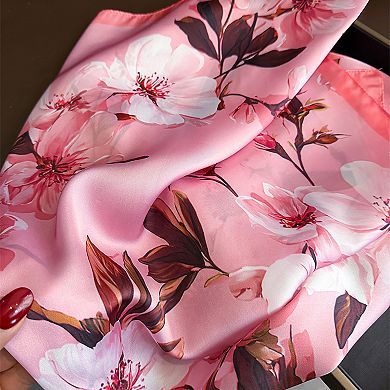 Women's Satin Floral Print Square Scarf Soft Lightweight Fashion Accessory