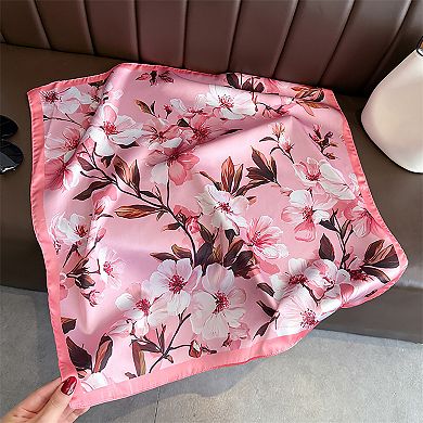 Women's Satin Floral Print Square Scarf Soft Lightweight Fashion Accessory